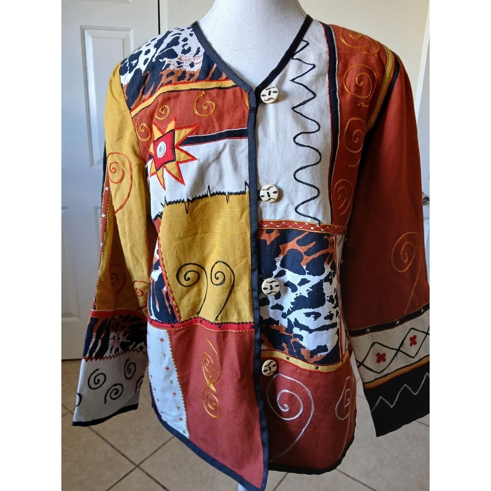 Indigo Moon Boho Patchwork Embroidered Jacket Siz… - image 2